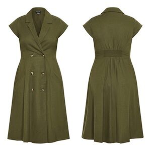 City Chic Lafayette Love Double Breasted Midi Dress Jungle Green Sz XXL / 24